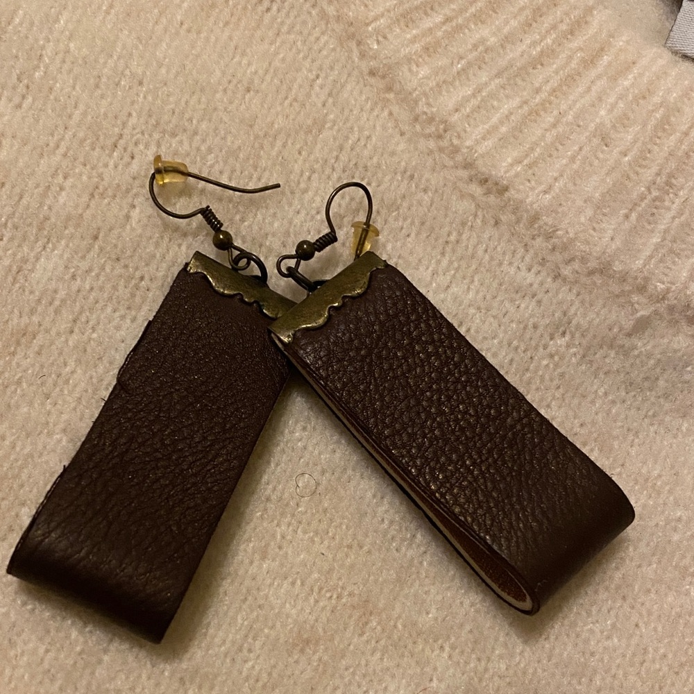 Elegant Brown Leather Earrings